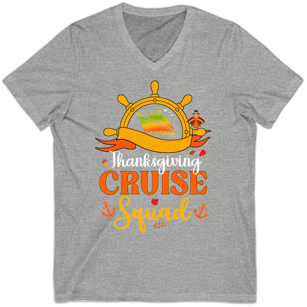 Thanksgiving Cruise Squad V-Neck Tee in Athletic Heather