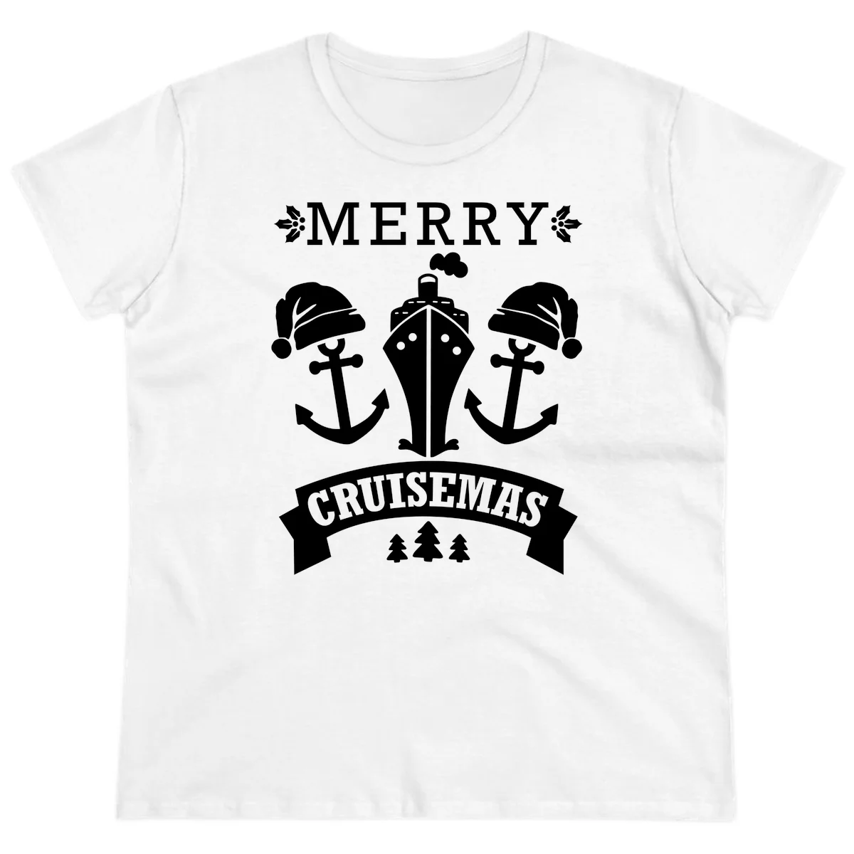 Merry Cruisemas Nautical Holiday Ladies Tee in White