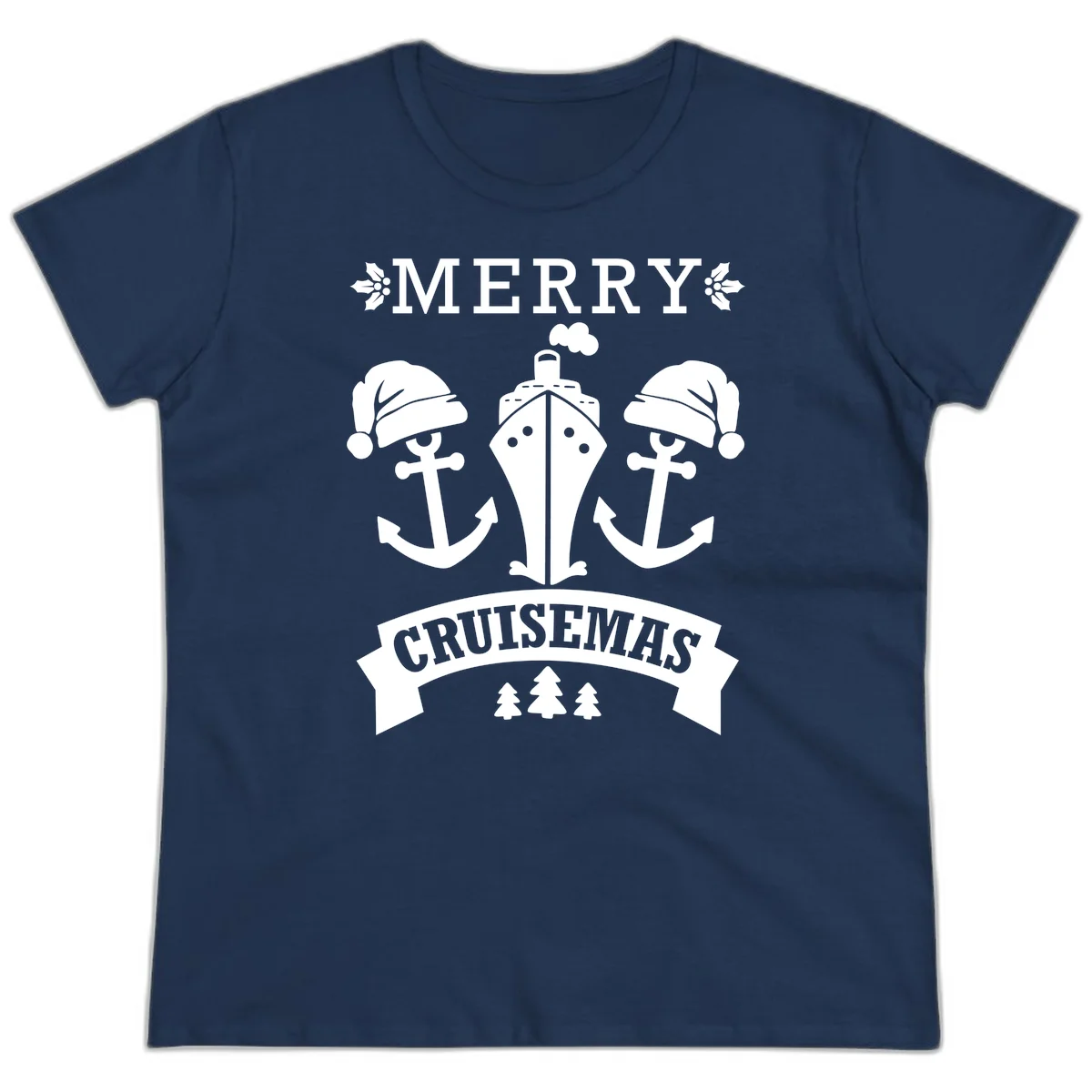 Merry Cruisemas Nautical Holiday Ladies Tee in Navy