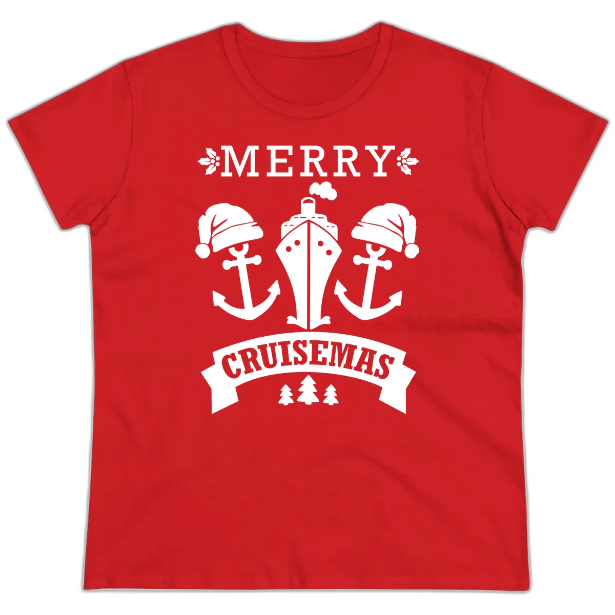 Merry Cruisemas Nautical Holiday Ladies Tee in Red