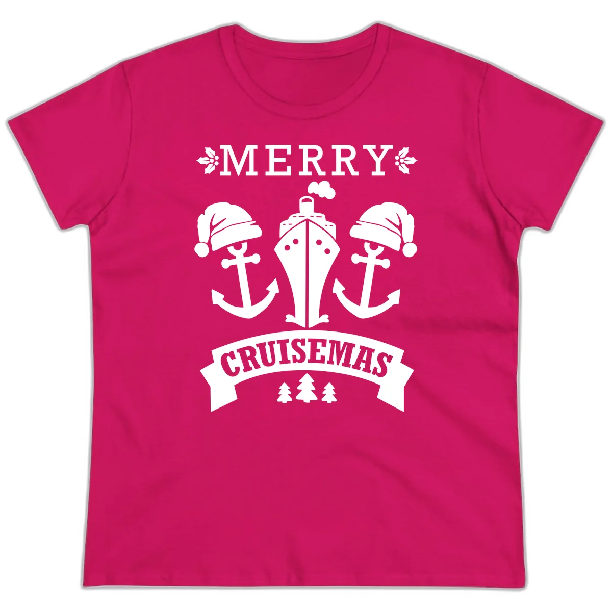 Merry Cruisemas Nautical Holiday Ladies Tee in Heliconia