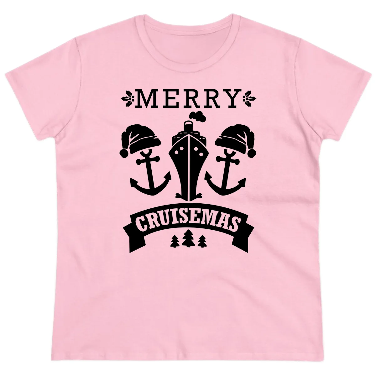 Merry Cruisemas Nautical Holiday Ladies Tee in Light Pink