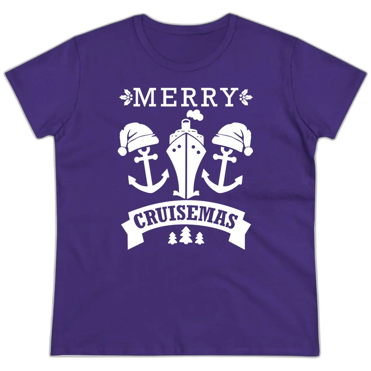 Merry Cruisemas Nautical Holiday Ladies Tee in Purple