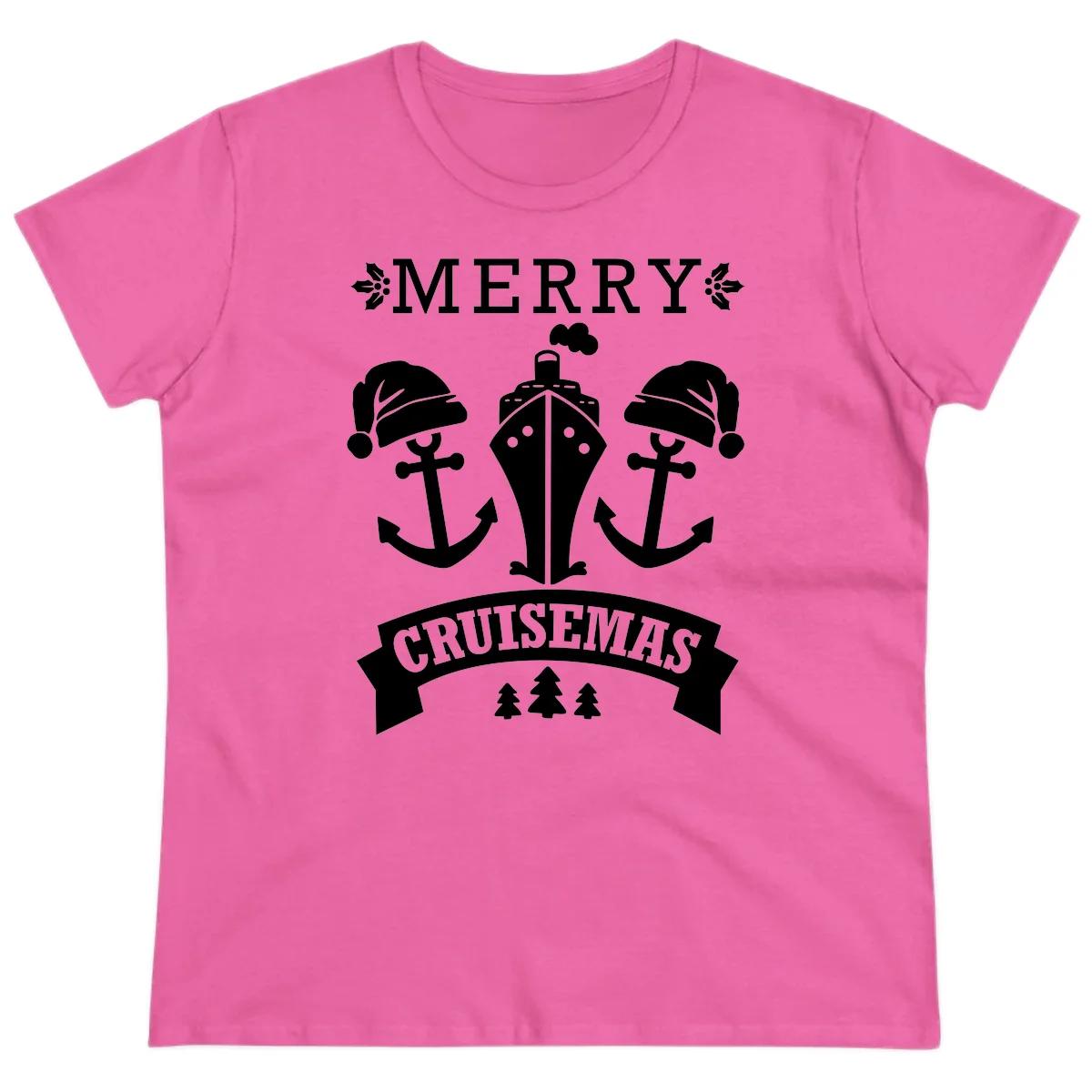Merry Cruisemas Nautical Holiday Ladies Tee in Azalea