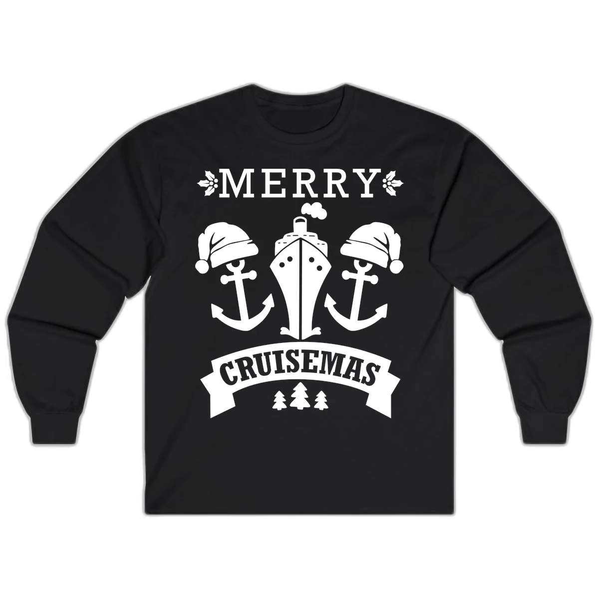 Merry Cruisemas Nautical Holiday Long Sleeve in Black