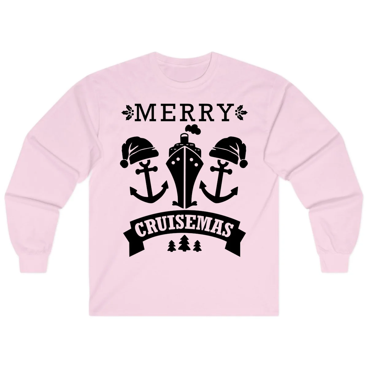 Merry Cruisemas Nautical Holiday Long Sleeve in Light Pink
