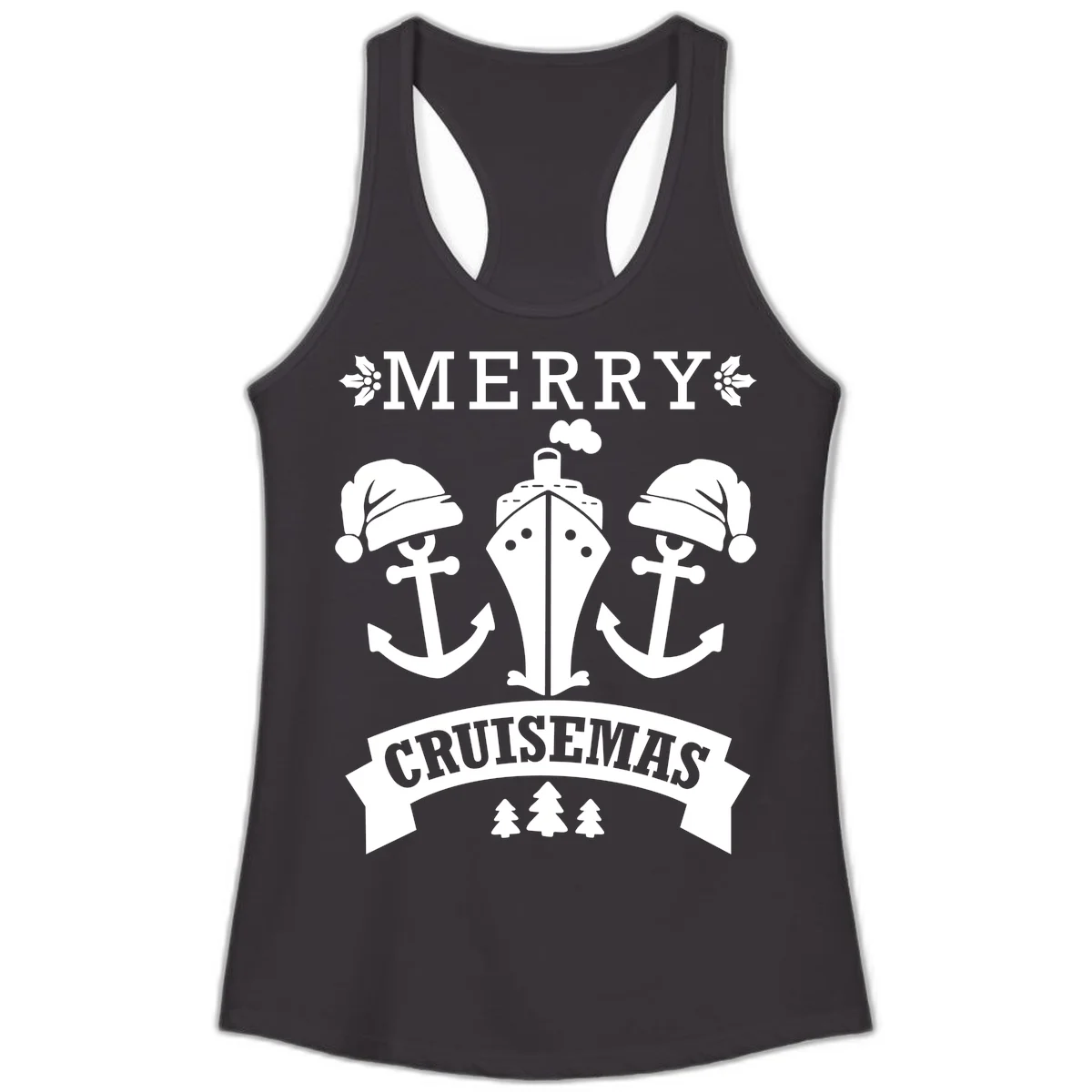 Merry Cruisemas Nautical Holiday Ladies Tank in Black