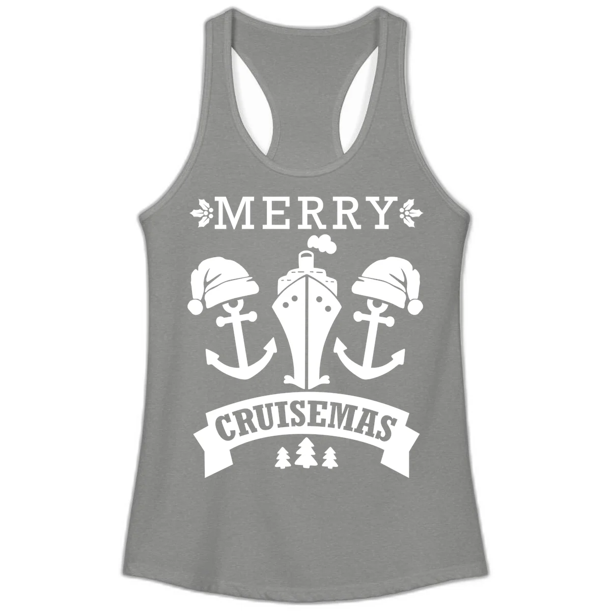 Merry Cruisemas Nautical Holiday Ladies Tank in Heather Grey