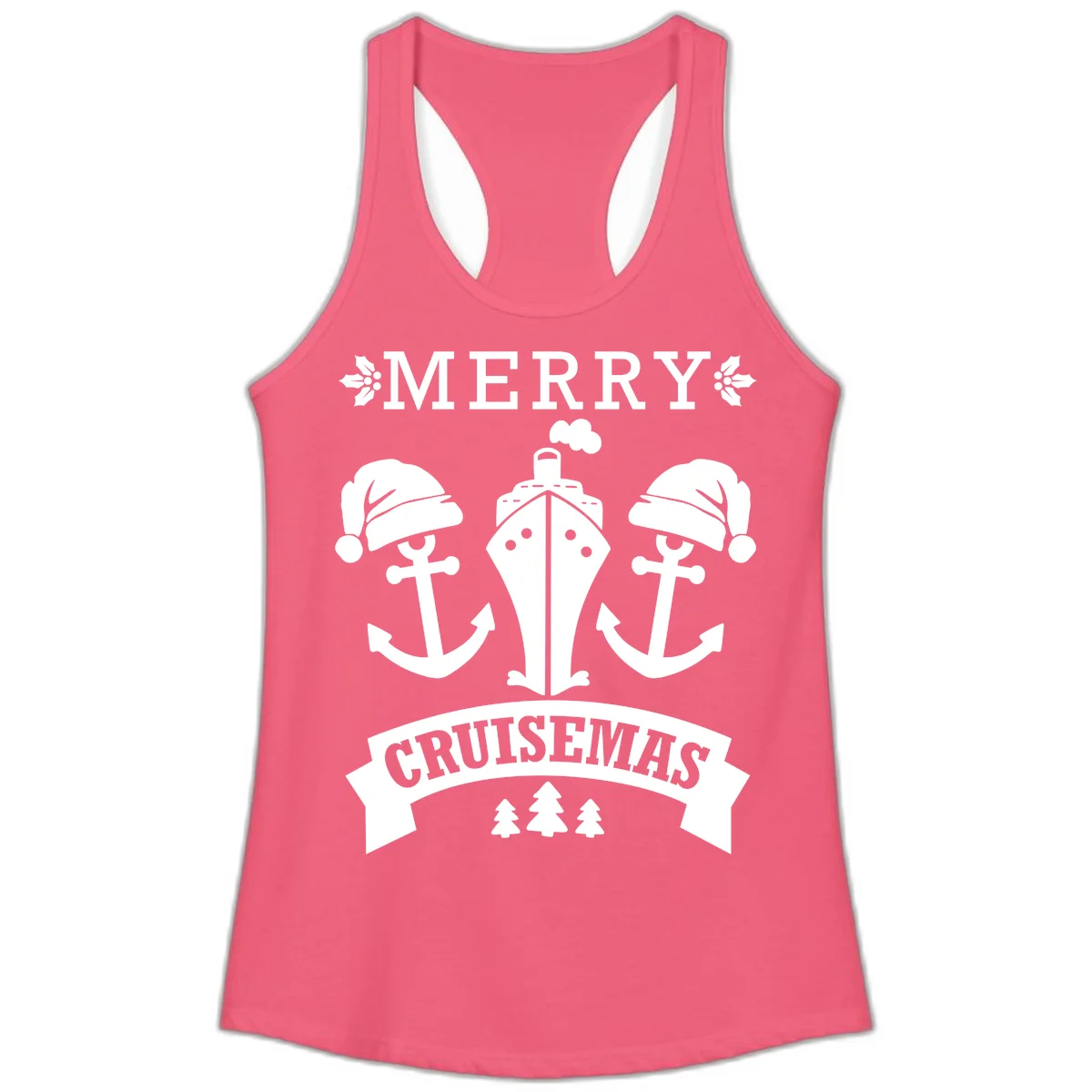 Merry Cruisemas Nautical Holiday Ladies Tank in Hot Pink