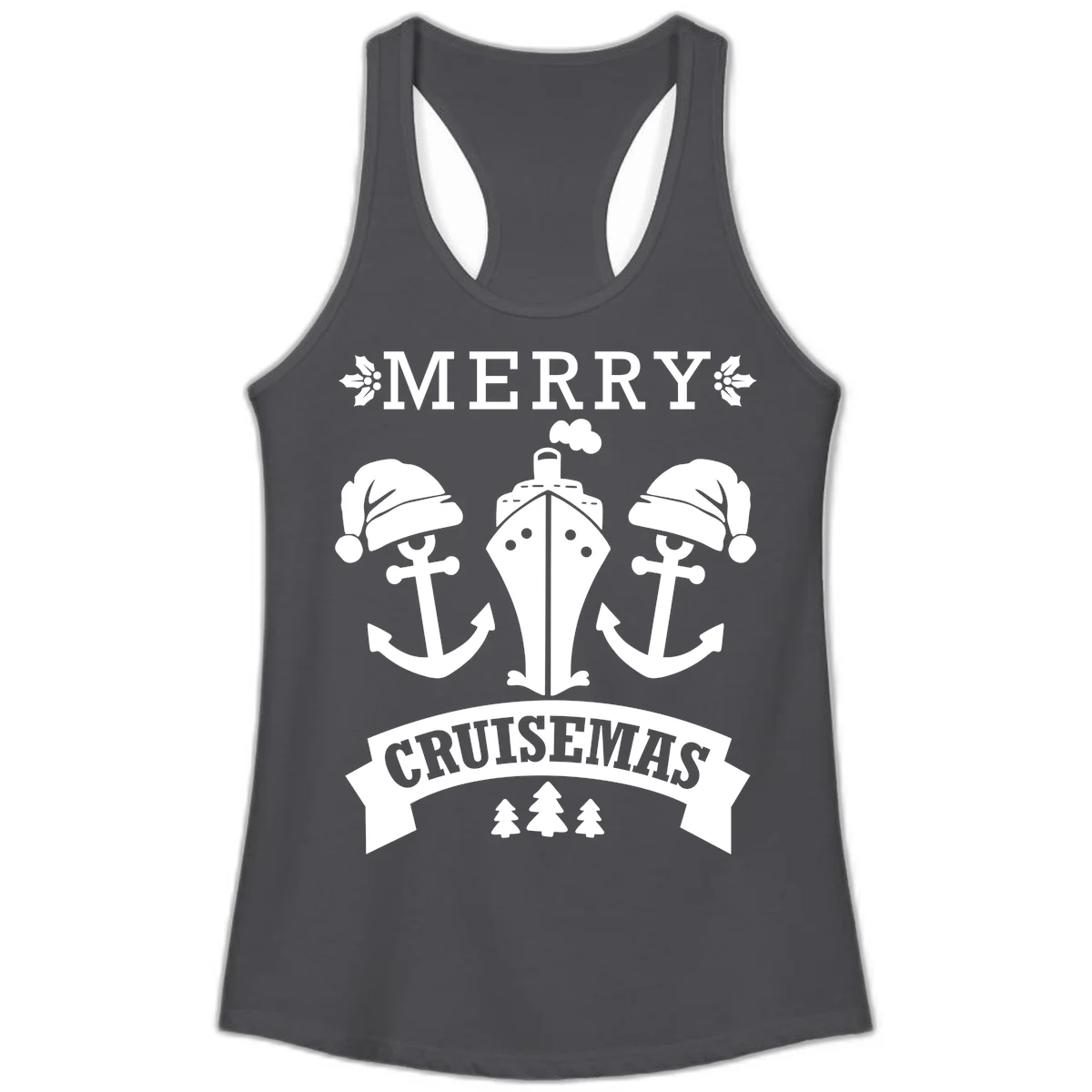 Merry Cruisemas Nautical Holiday Ladies Tank in Solid Dark Gray