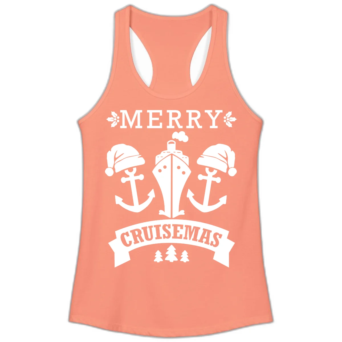 Merry Cruisemas Nautical Holiday Ladies Tank in Solid Light Orange