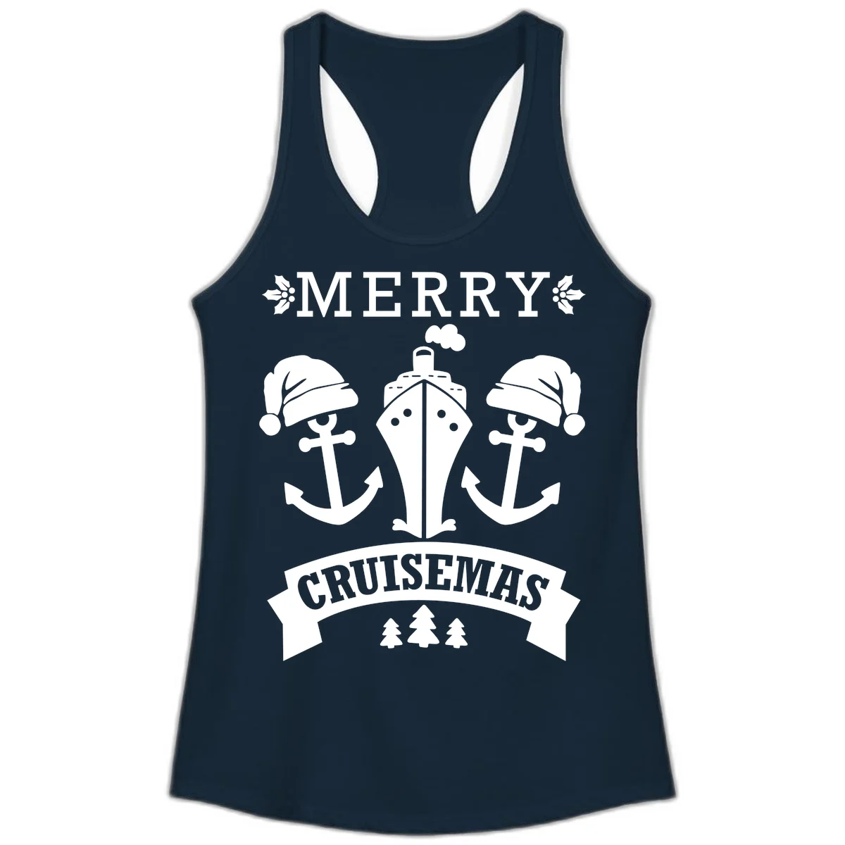 Merry Cruisemas Nautical Holiday Ladies Tank in Solid Midnight Navy