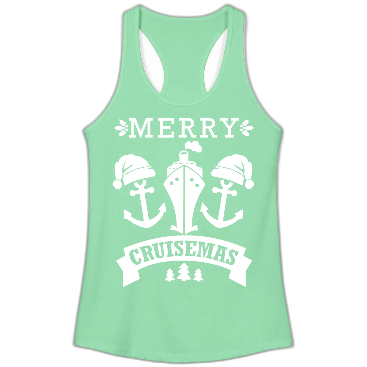 Merry Cruisemas Nautical Holiday Ladies Tank in Solid Mint