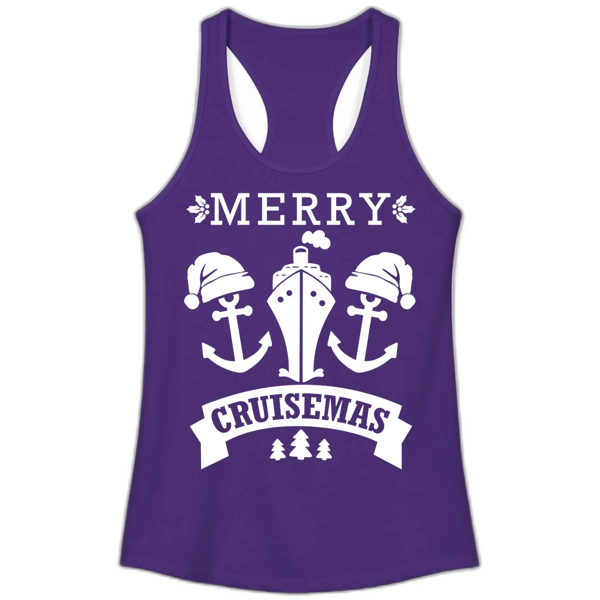 Merry Cruisemas Nautical Holiday Ladies Tank in Solid Purple Rush