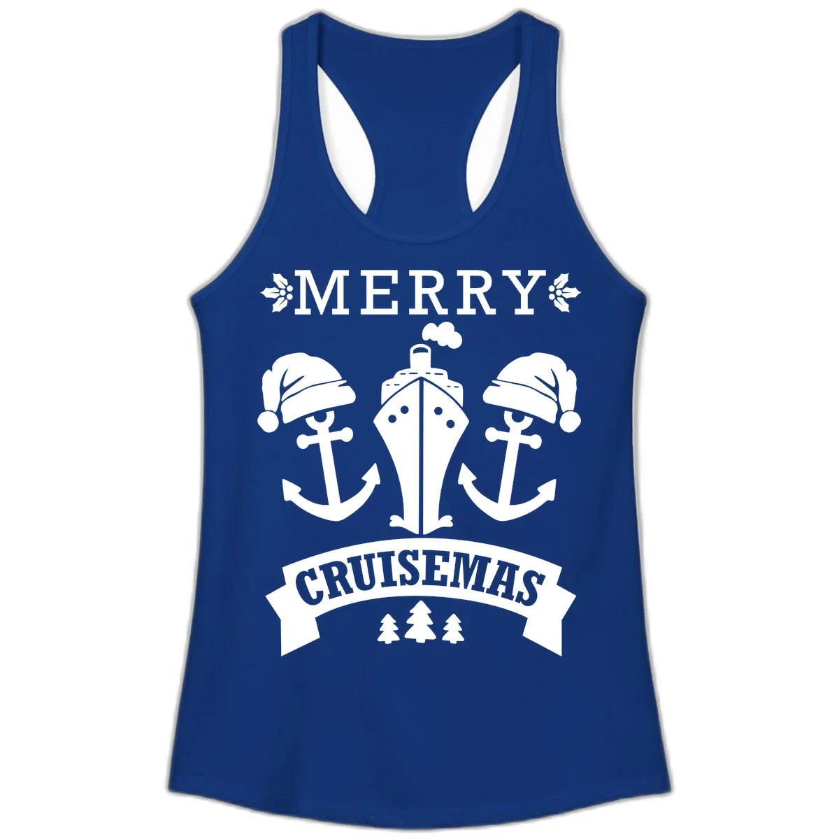 Merry Cruisemas Nautical Holiday Ladies Tank in Solid Royal