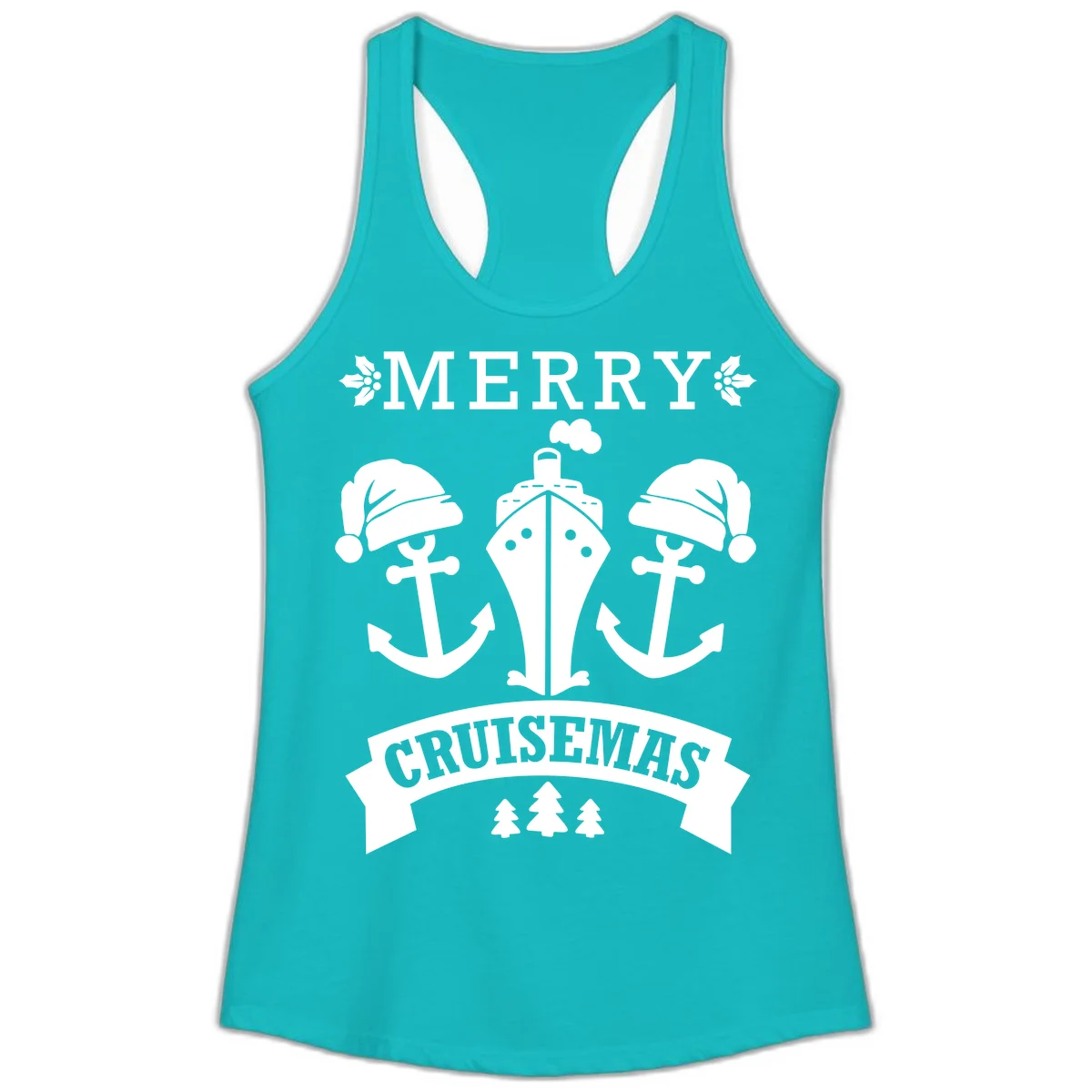 Merry Cruisemas Nautical Holiday Ladies Tank in Tahiti Blue