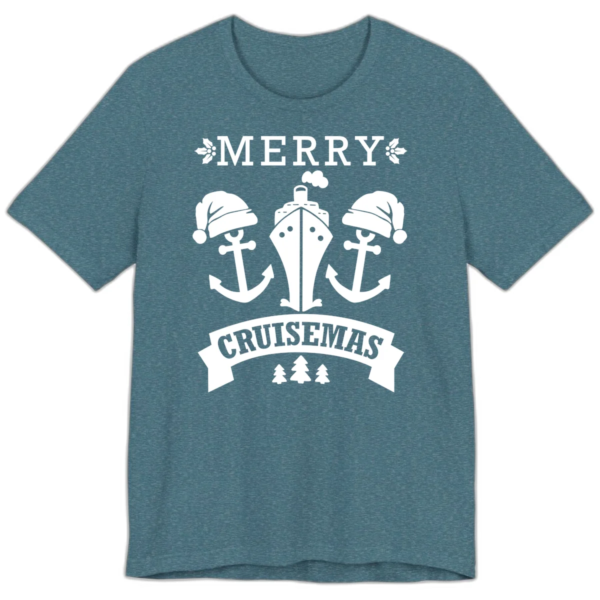 Merry Cruisemas Nautical Holiday Premium T-Shirt in Heather Deep Teal