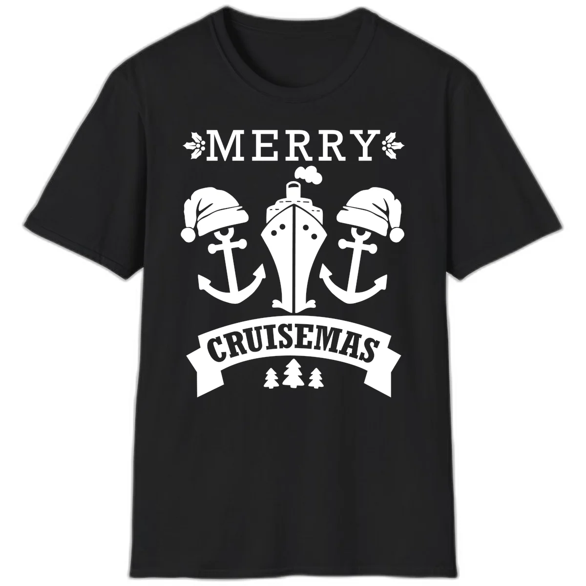 Merry Cruisemas Nautical Holiday T-Shirt in Black
