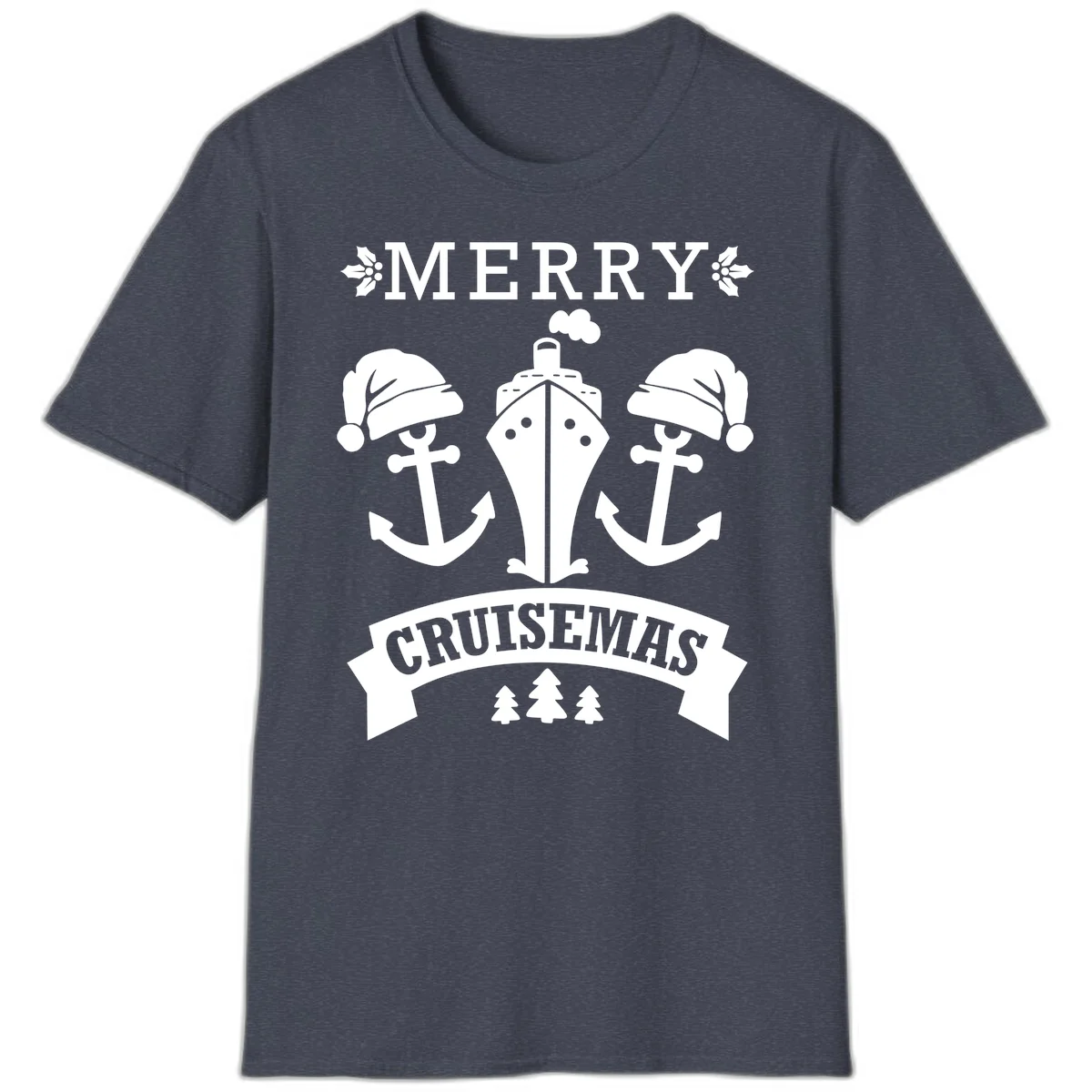 Merry Cruisemas Nautical Holiday T-Shirt in Heather Navy