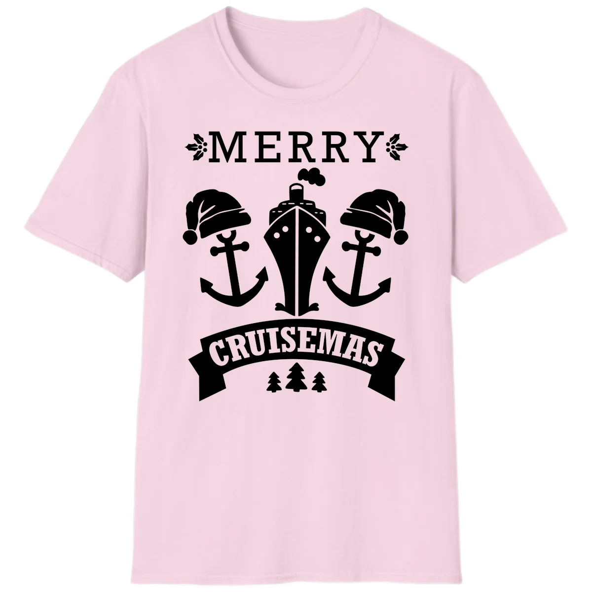 Merry Cruisemas Nautical Holiday T-Shirt in Light Pink