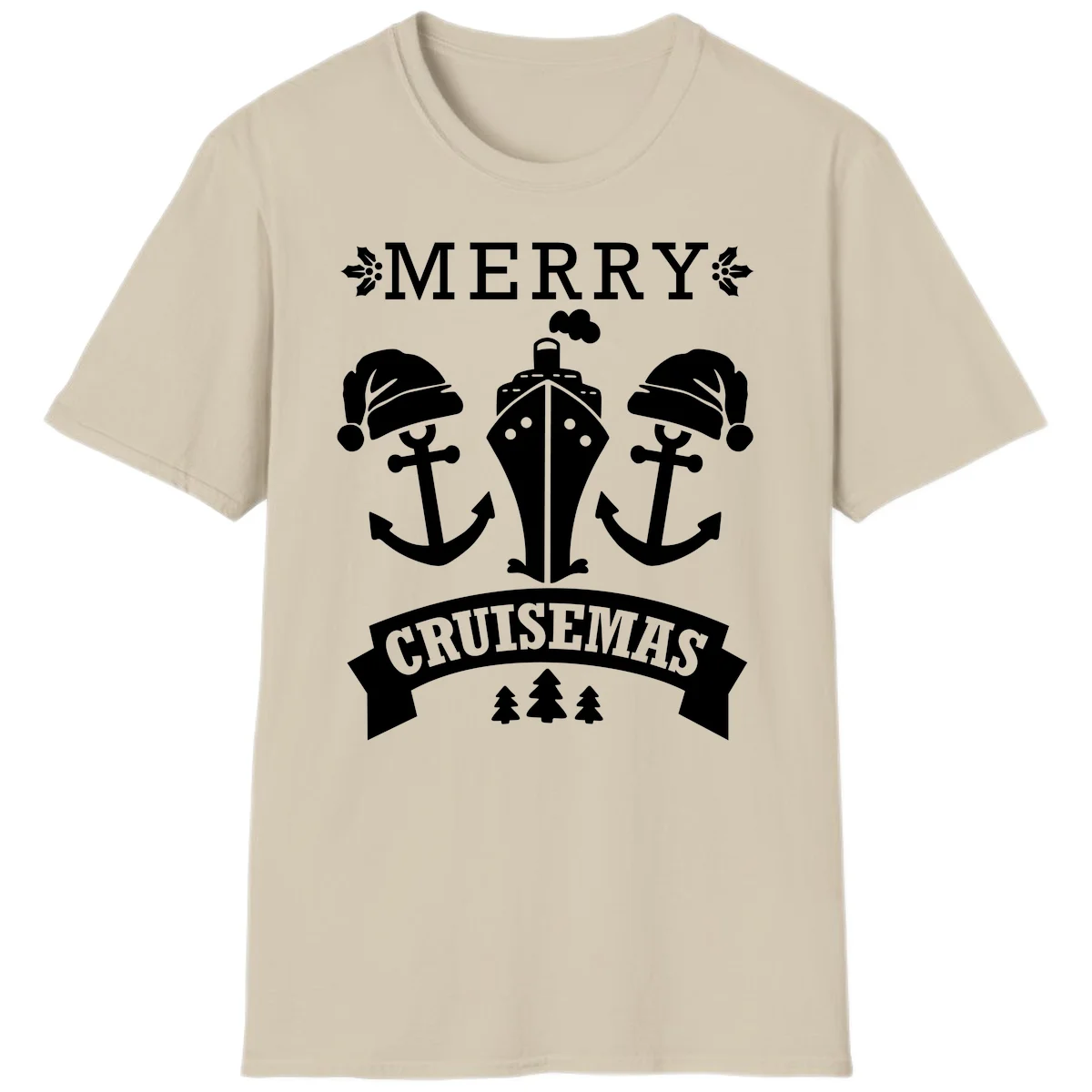 Merry Cruisemas Nautical Holiday T-Shirt in Sand