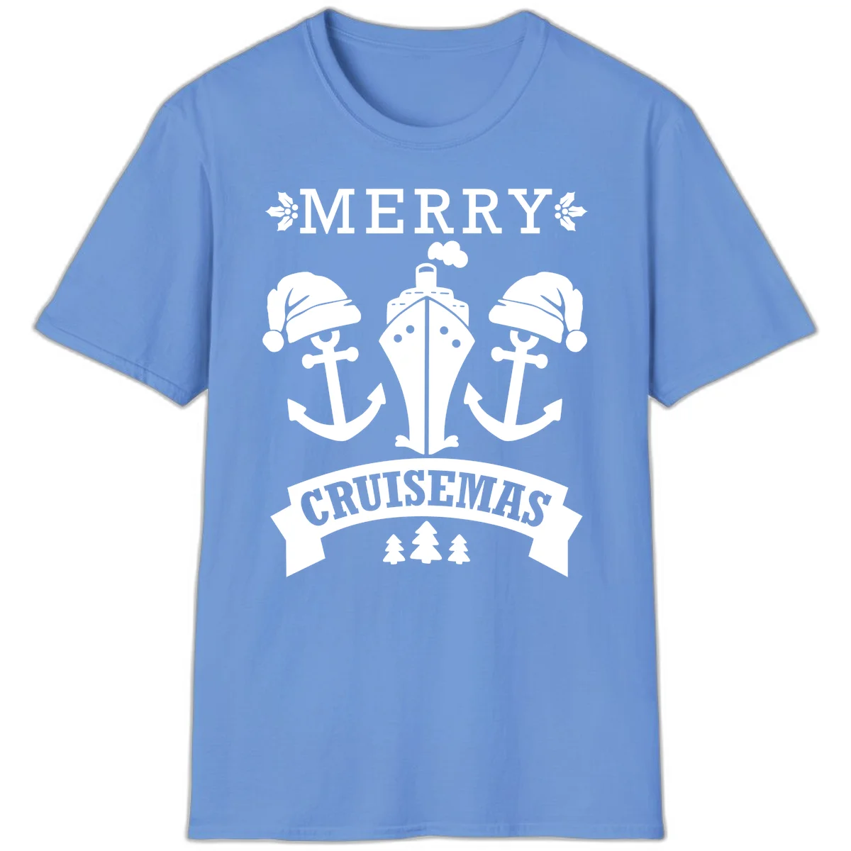 Merry Cruisemas Nautical Holiday T-Shirt in Carolina Blue