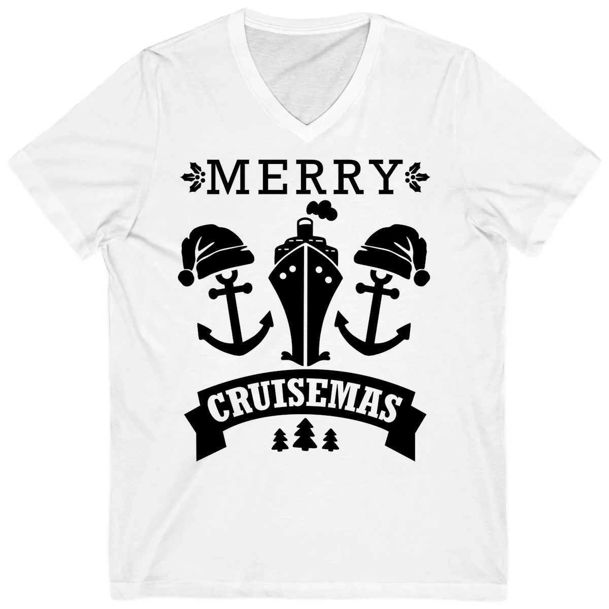 Merry Cruisemas Nautical Holiday V-Neck in White