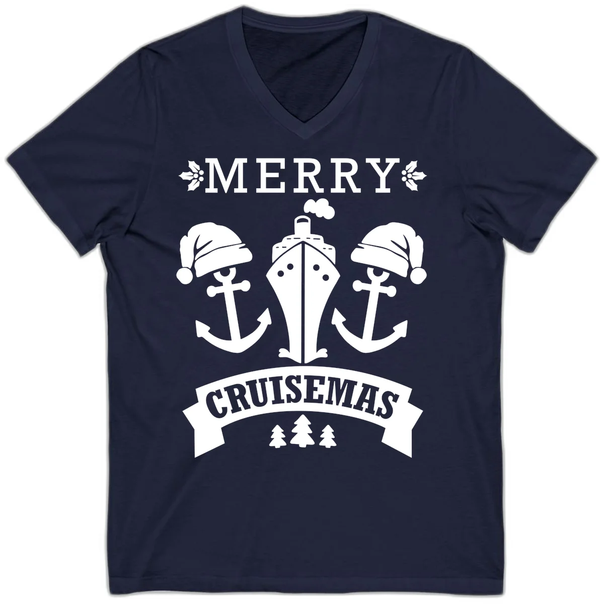 Merry Cruisemas Nautical Holiday V-Neck in Navy