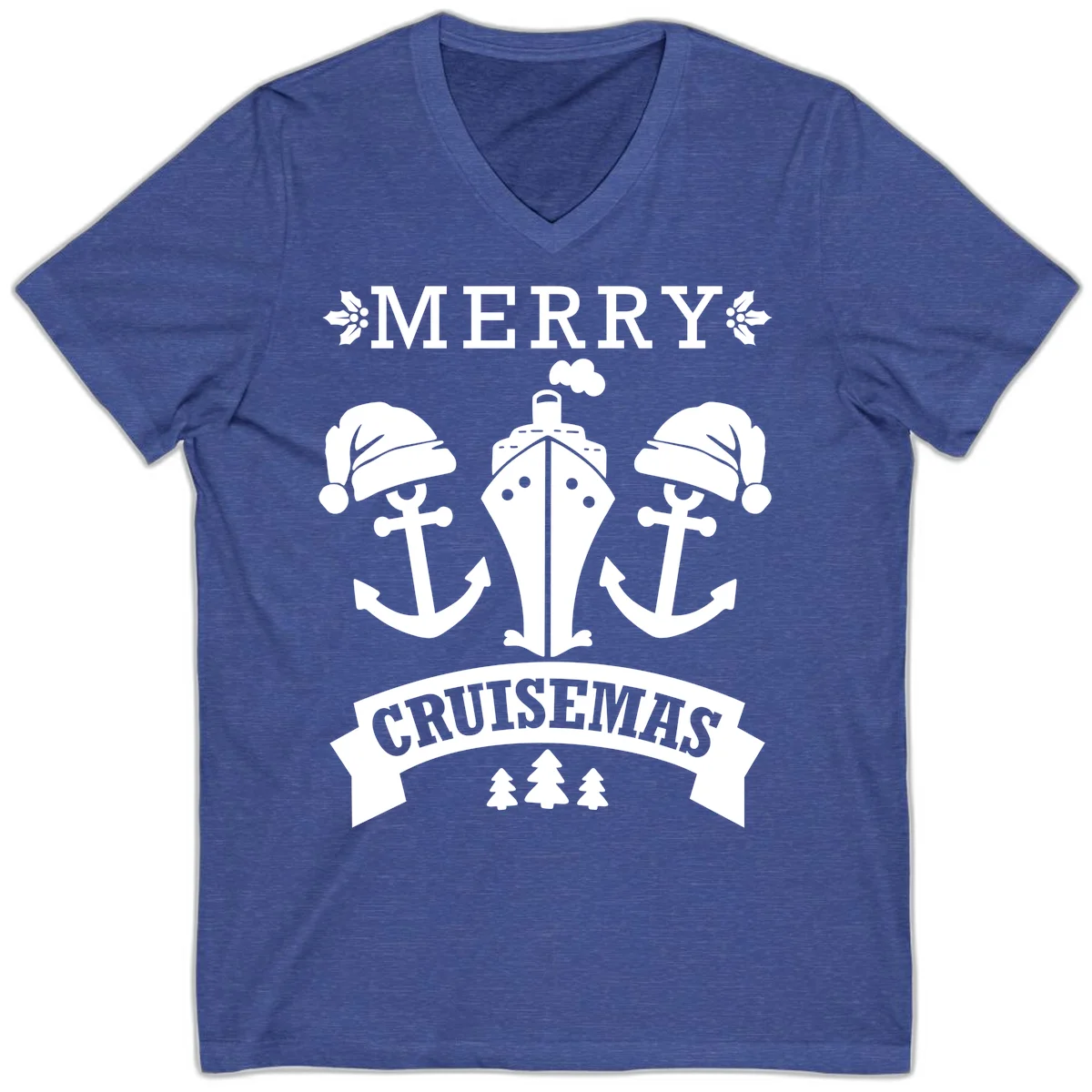 Merry Cruisemas Nautical Holiday V-Neck in Heather True Royal