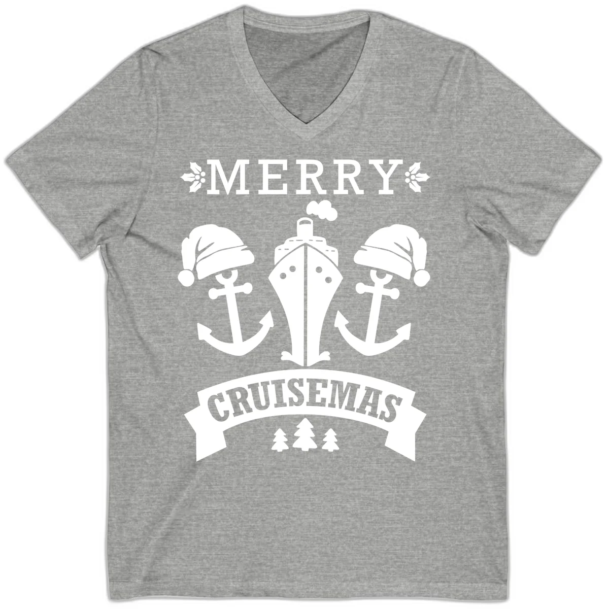 Merry Cruisemas Nautical Holiday V-Neck in Athletic Heather