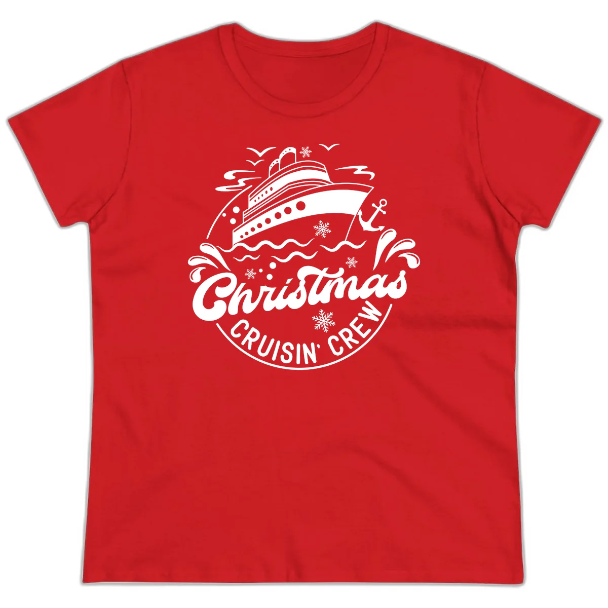 Christmas Cruisin' Crew Ladies Tee in Red