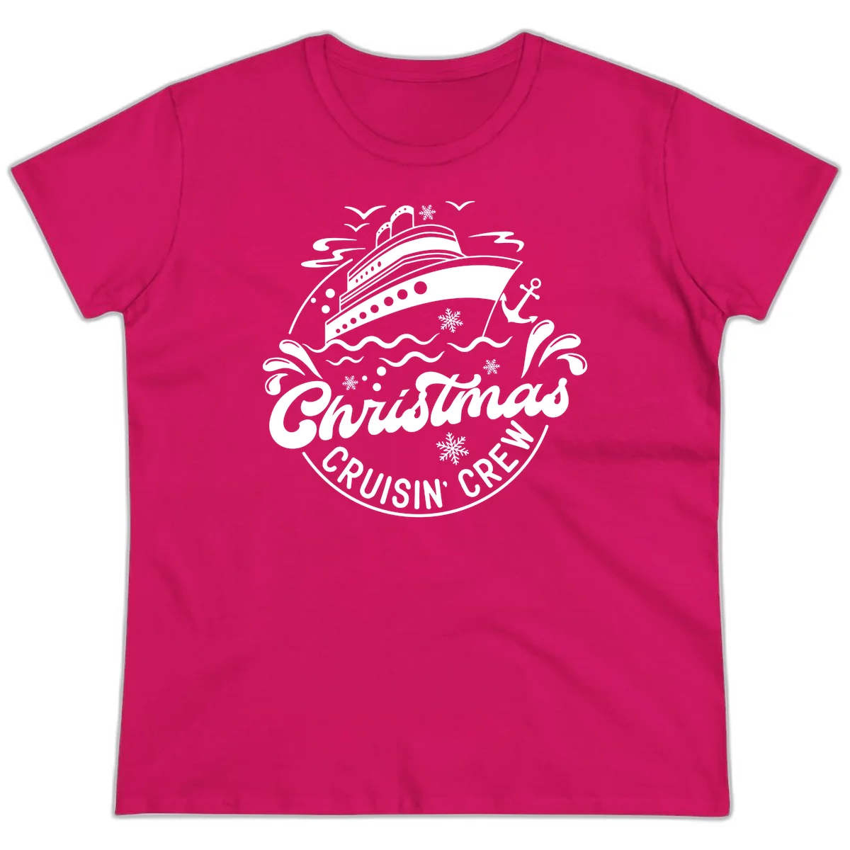 Christmas Cruisin' Crew Ladies Tee in Heliconia