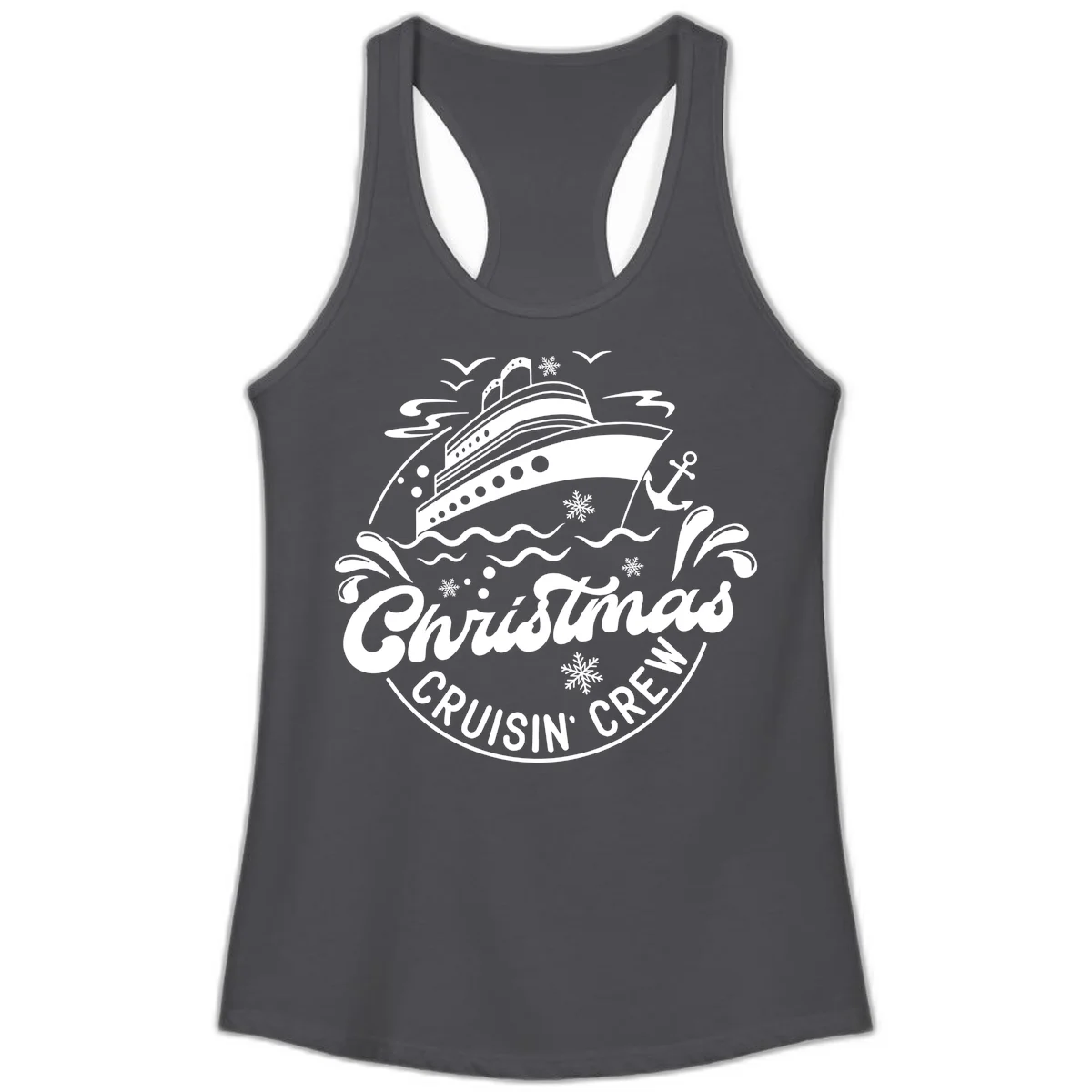 Christmas Cruisin' Crew Ladies Tank Top in Solid Dark Gray