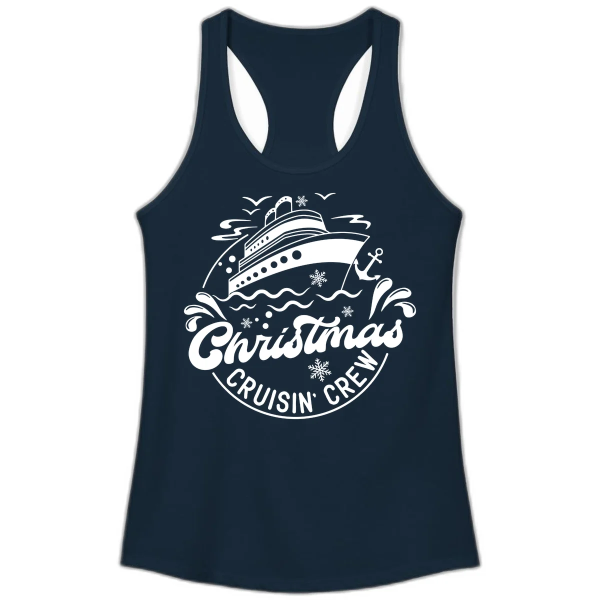 Christmas Cruisin' Crew Ladies Tank Top in Solid Midnight Navy