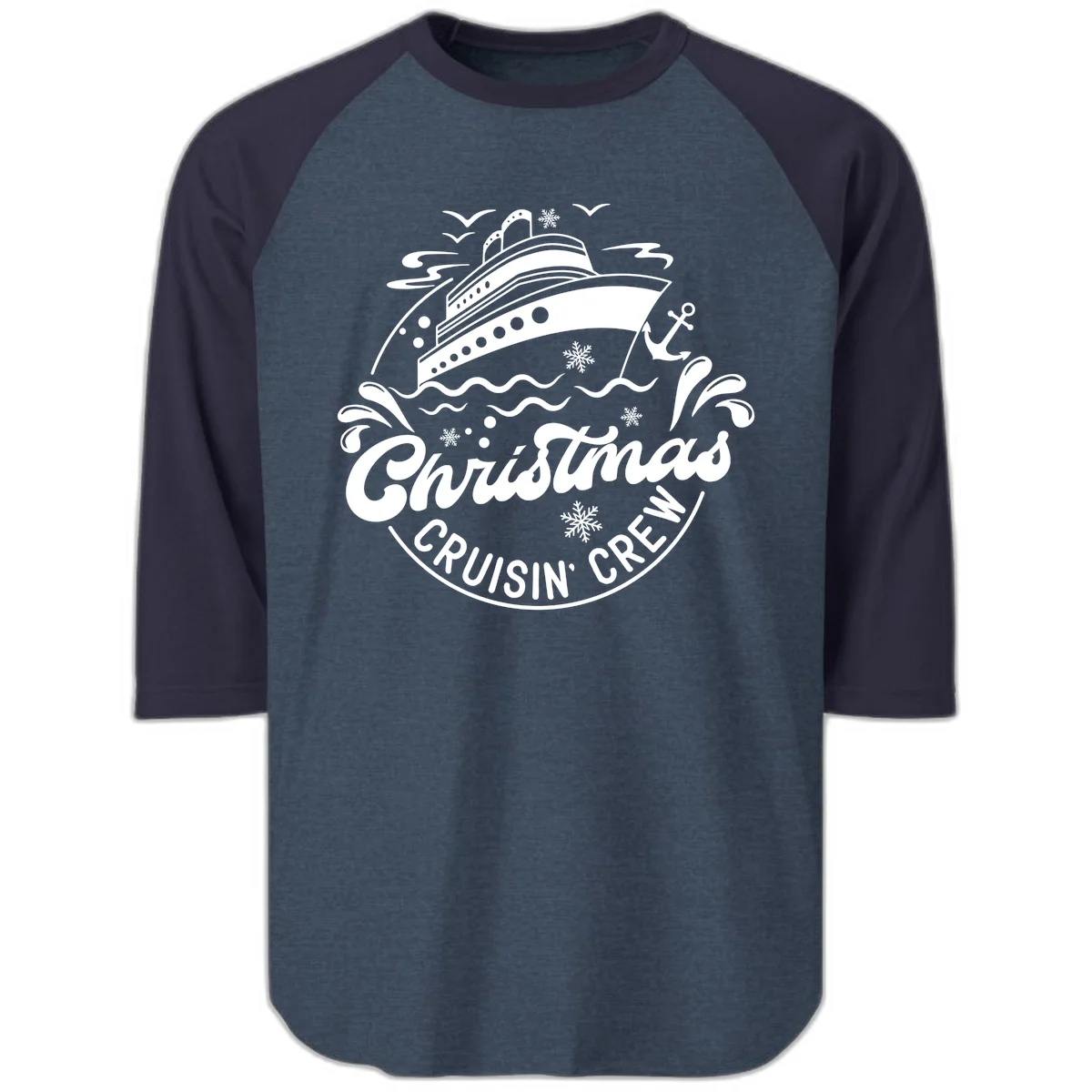 Christmas Cruisin' Crew Raglan 3/4 Sleeve in Heather Denim Navy