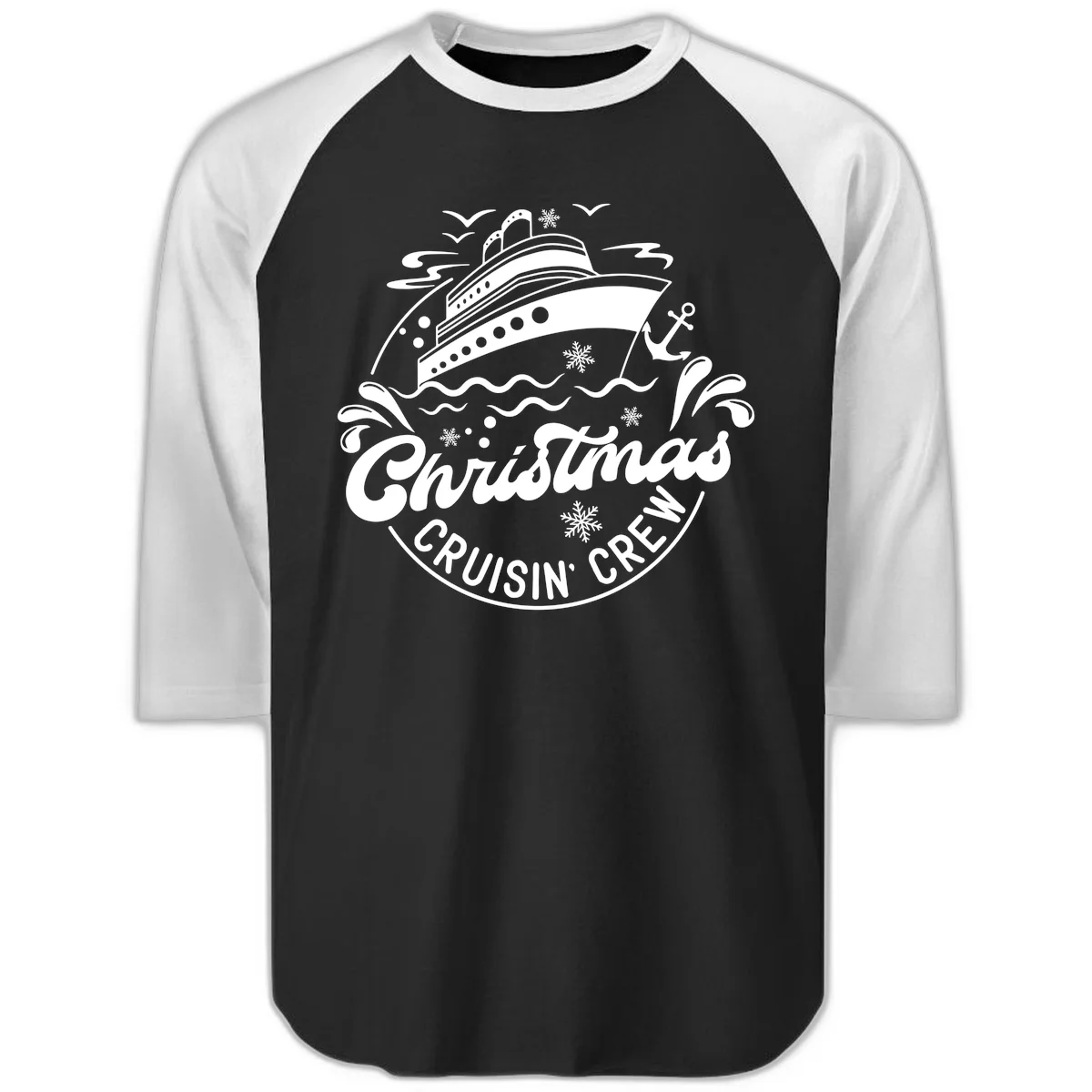 Christmas Cruisin' Crew Raglan 3/4 Sleeve in Black White