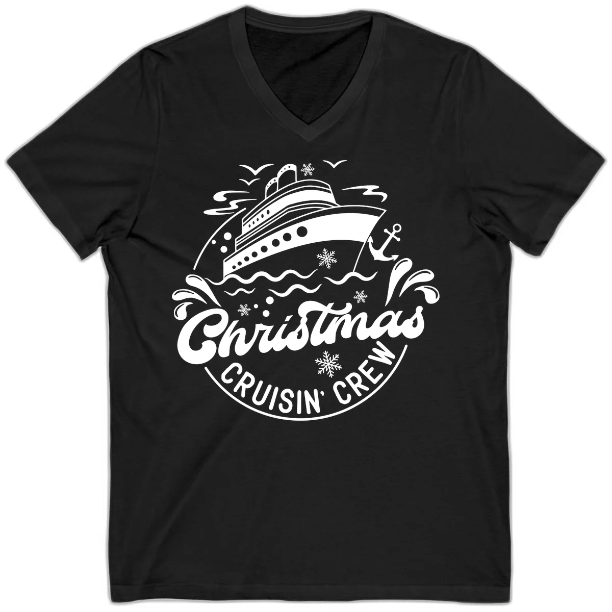 Christmas Cruisin' Crew V-Neck T-Shirt in Black