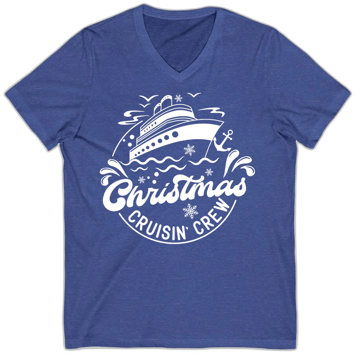 Christmas Cruisin' Crew V-Neck T-Shirt in Heather True Royal
