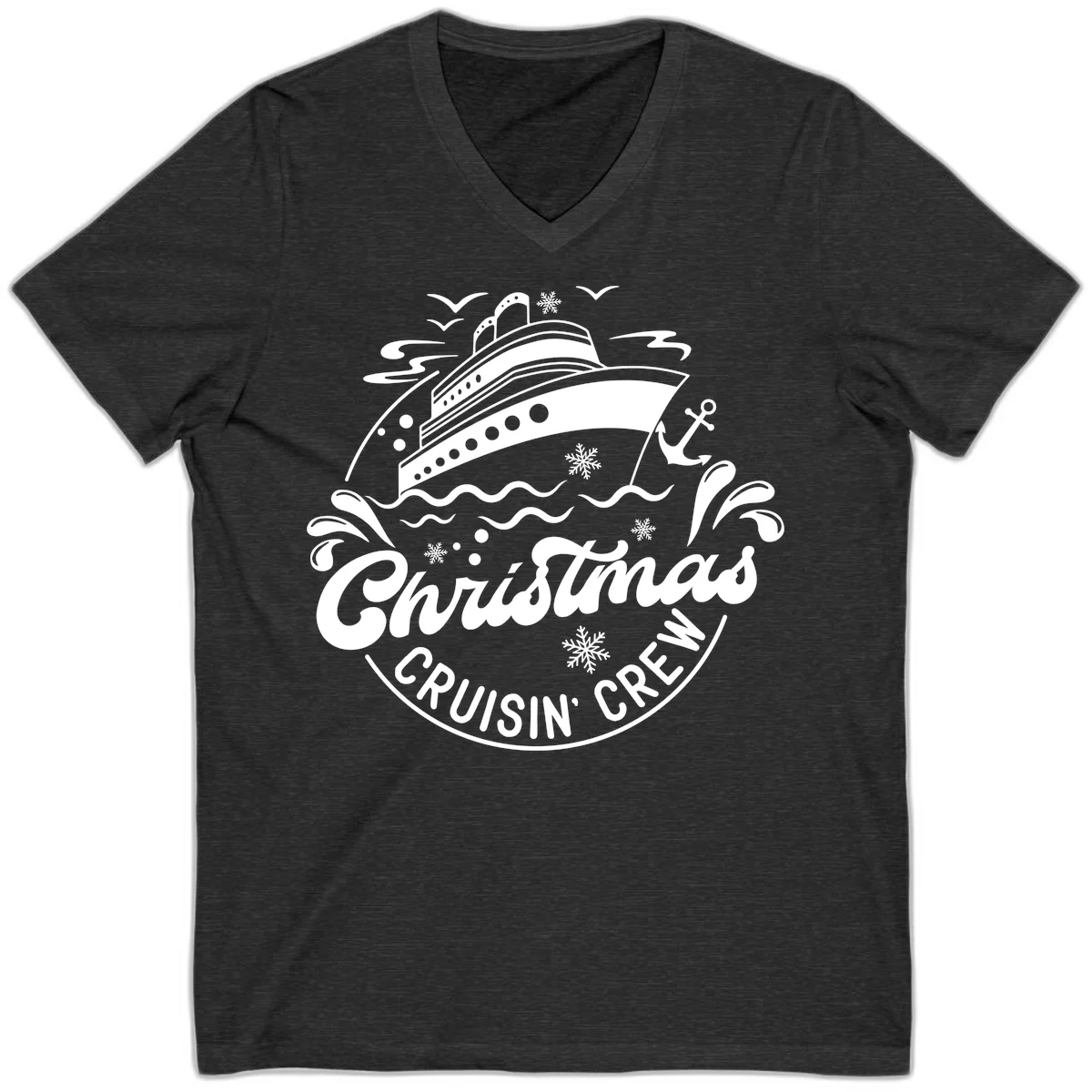 Christmas Cruisin' Crew V-Neck T-Shirt in Dark Grey Heather