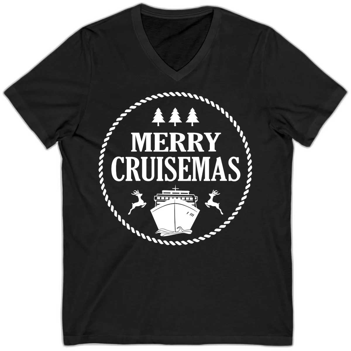 Merry Cruisemas V-Neck Tee in Black