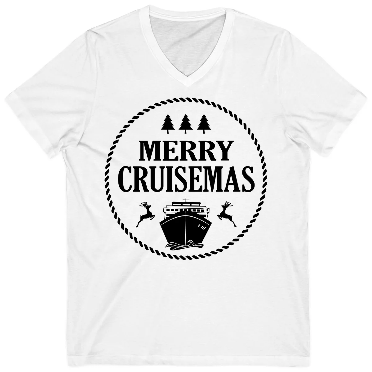 Merry Cruisemas V-Neck Tee in White