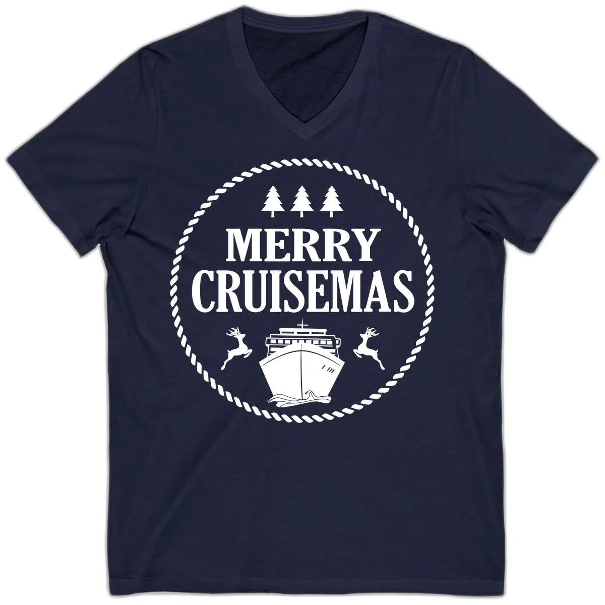Merry Cruisemas V-Neck Tee in Navy
