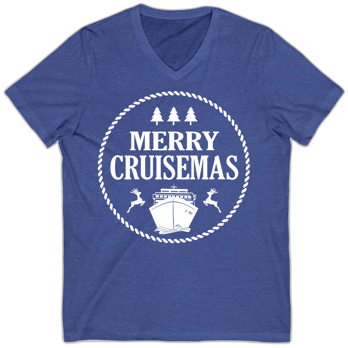 Merry Cruisemas V-Neck Tee in Heather True Royal