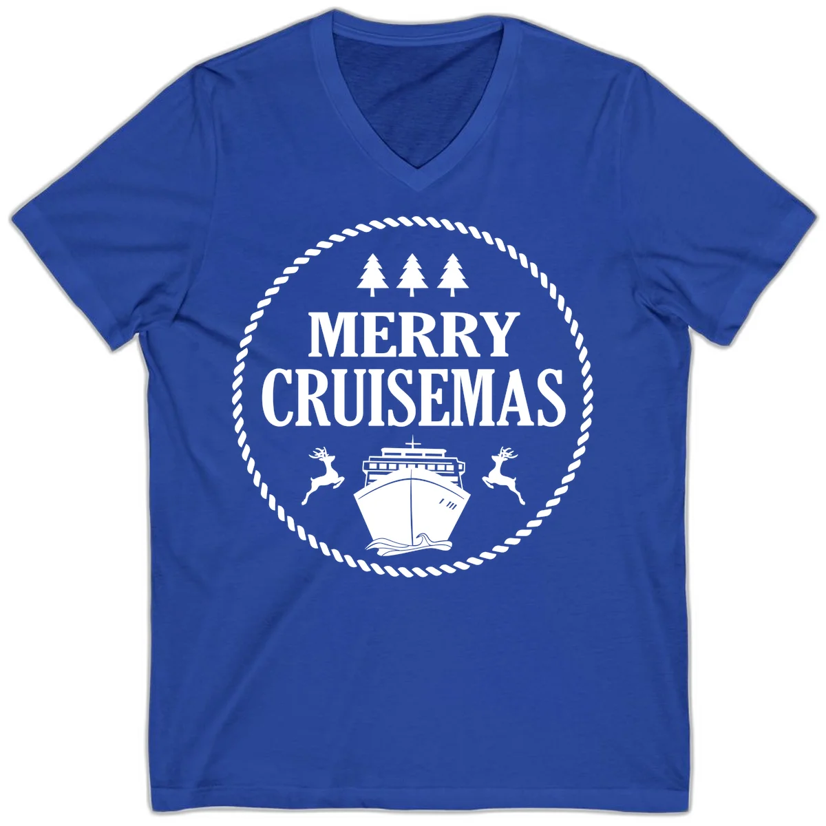 Merry Cruisemas V-Neck Tee in True Royal