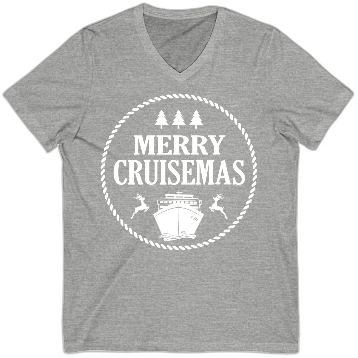 Merry Cruisemas V-Neck Tee in Athletic Heather