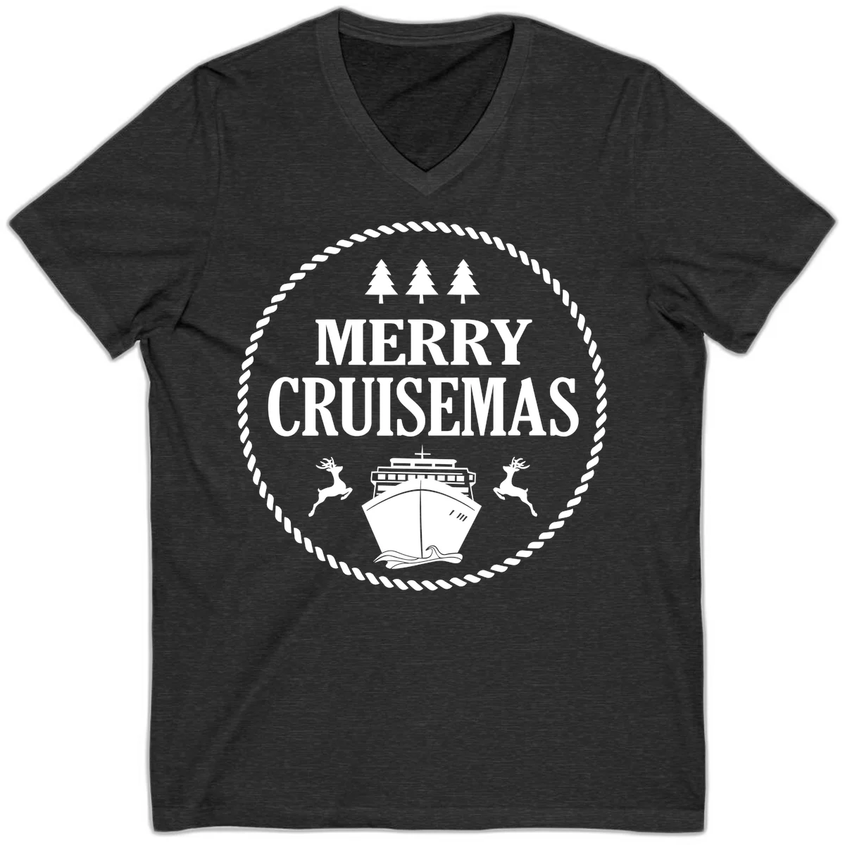 Merry Cruisemas V-Neck Tee in Dark Grey Heather