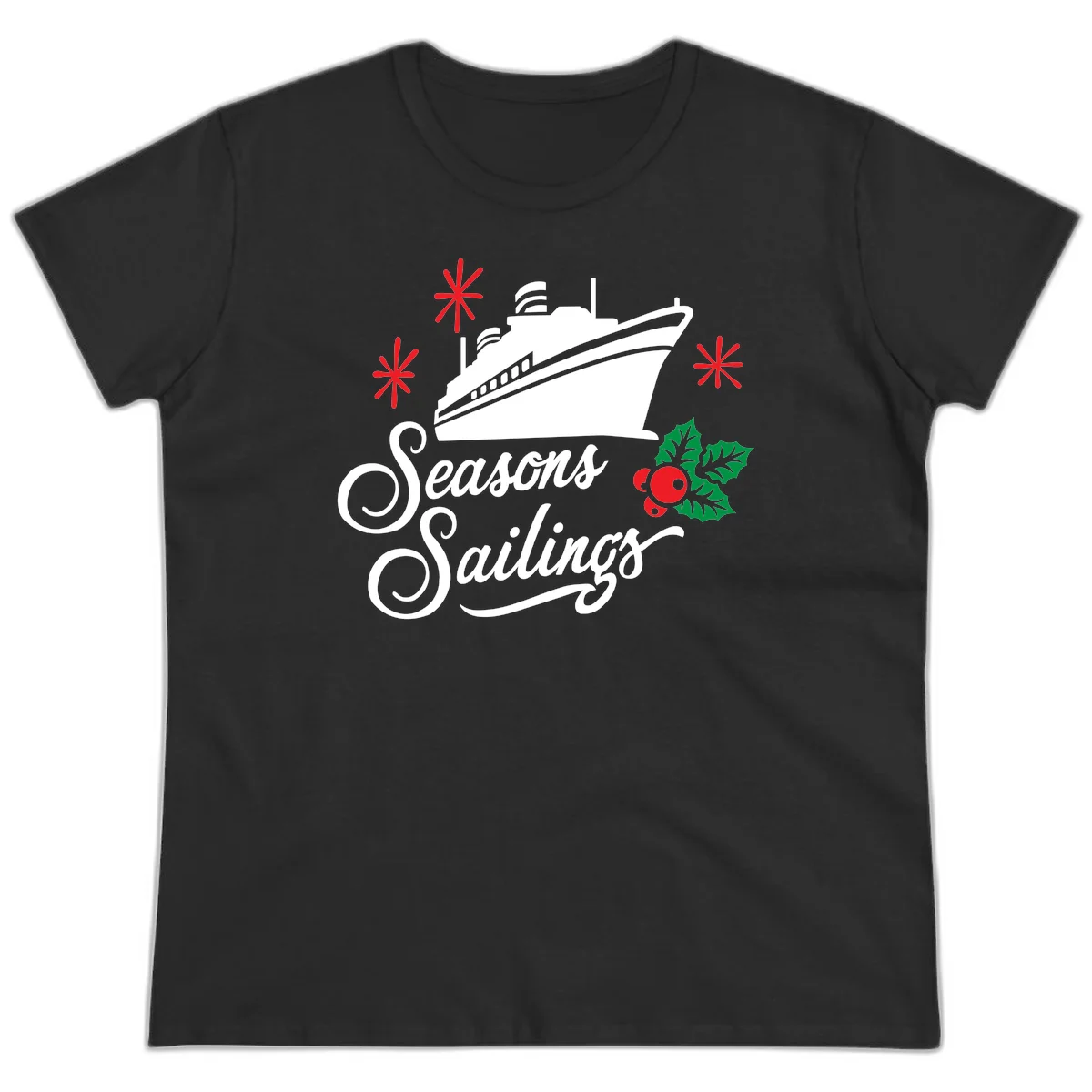Seasons Sailings Cruise Holiday Ladies Tee in Black
