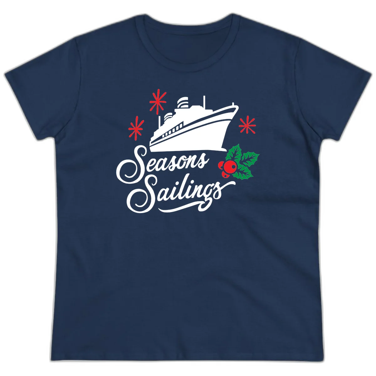 Seasons Sailings Cruise Holiday Ladies Tee in Navy