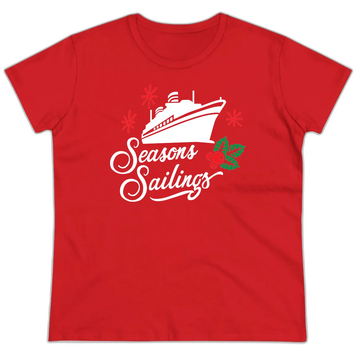 Seasons Sailings Cruise Holiday Ladies Tee in Red