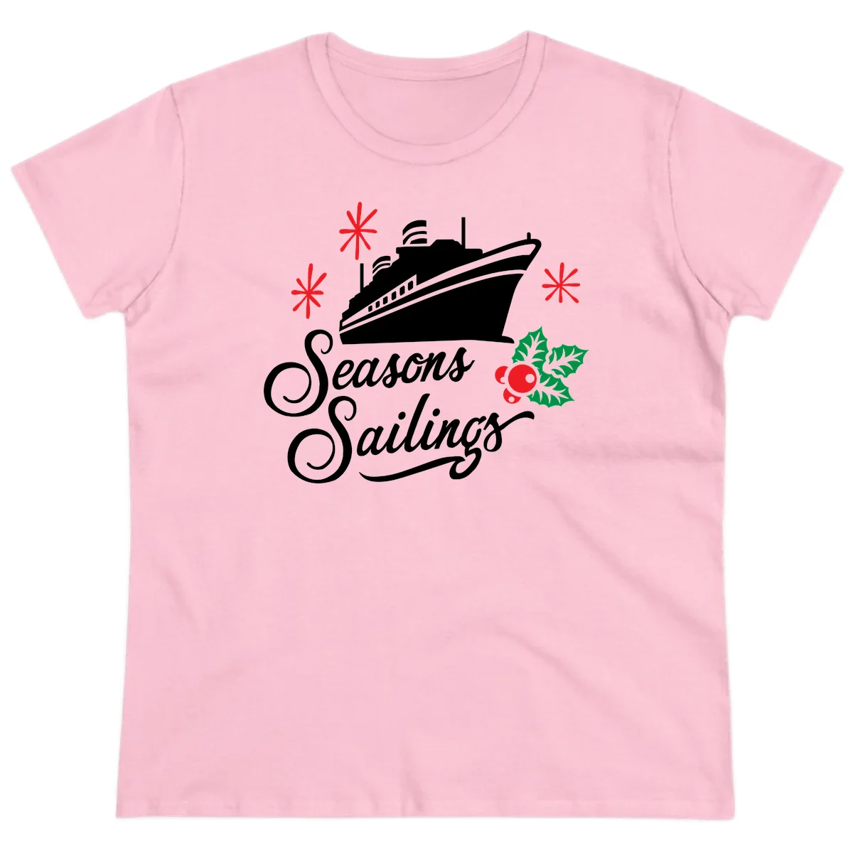 Seasons Sailings Cruise Holiday Ladies Tee in Light Pink